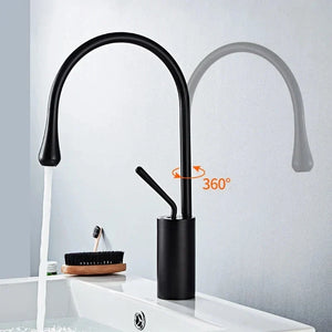 Basin Faucet Single Lever 360 Rotation Spout Modern Brass Mixer Tap-Basin Faucet-Index Bath-Black-Short-Index Bath
