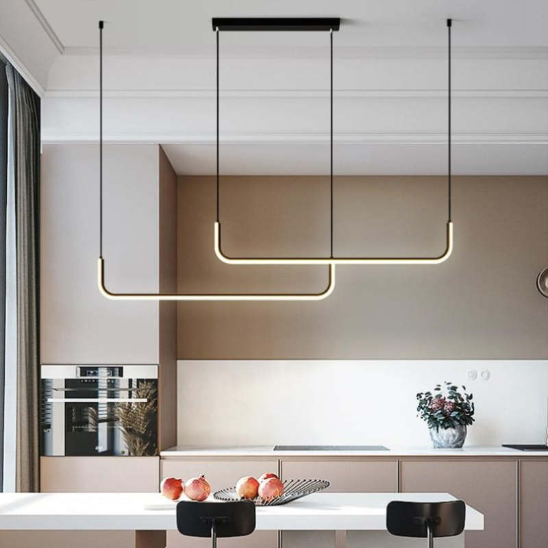 Suspension linéaire moderne avec finition bicolore noir et or