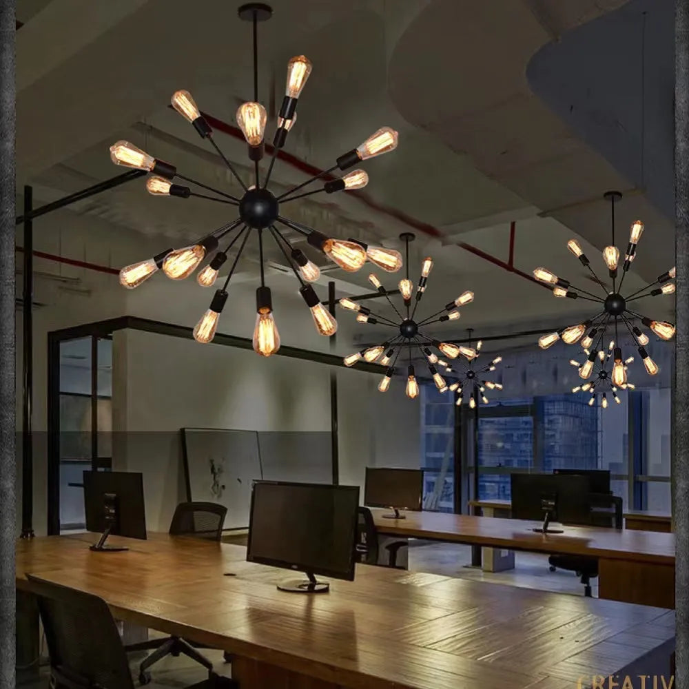 Industrieller schwarzer Kronleuchter mit 18 LED-Lampen, E14-Fassung