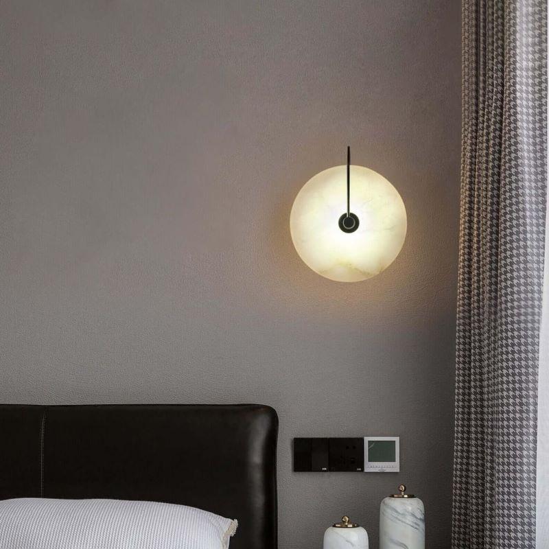 Runde Marmor-Nachttisch-Wandleuchte mit Gold- und Schwarz-Finish