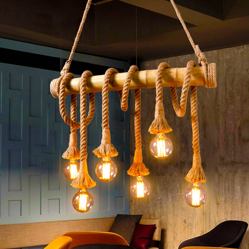 Suspension vintage en bois et corde pour salon cosy