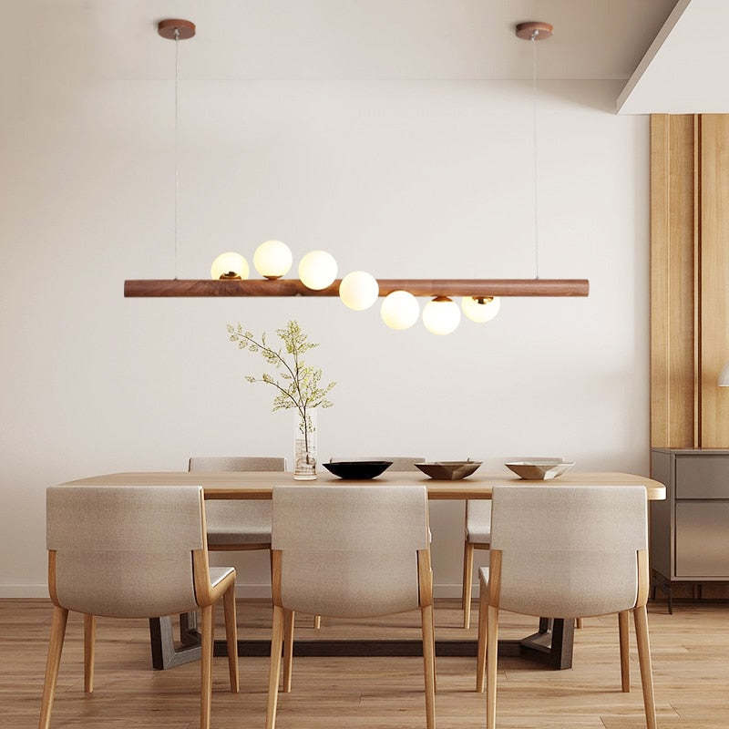 Suspension Bulle en Verre Valentina avec Finition Bois de Noyer