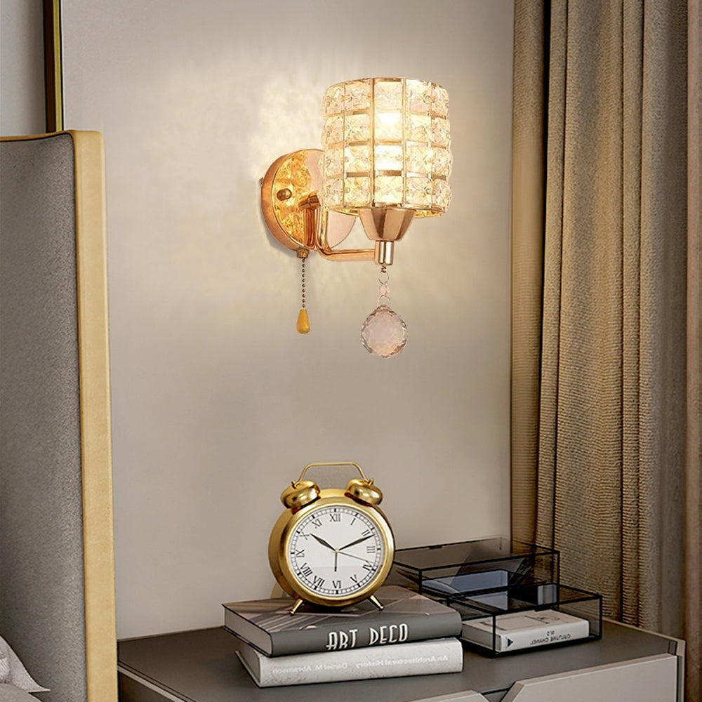 Lampe murale vintage cylindrique en métal pour chevet, dimmable, finition or chrome