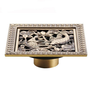 Index Bath 4" Elegant Antique Brass Bathroom Shower Floor Grate Drain-Bath Drains-Index Bath