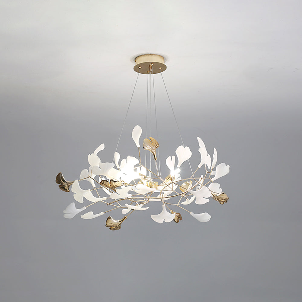 Lampe suspendue feuille de ginkgo avec illumination chaleureuse