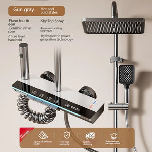 Stainless Steel Smart Digital Display Piano Key Bathroom Shower Set-Shower Faucet-Index Bath-Gray-HM-001-White-Index Bath