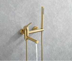 Shower Faucet - Wall Mounted Brass Bathtub Set Brush Gold Black Foldable Round Tap