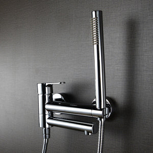 Shower Faucet - Wall Mounted Brass Bathtub Set Brush Gold Black Foldable Round Tap
