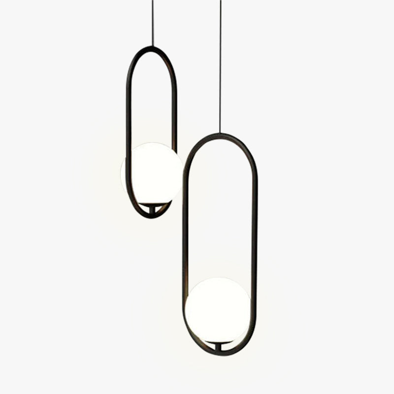 Suspension globe ovale avec cadre or et noir  