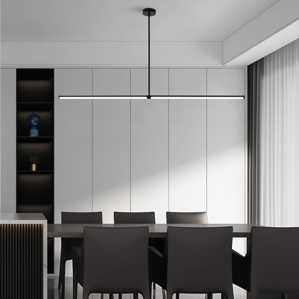 Suspension Minimaliste Noire avec Éclat LED Chaleureux pour Salle à Manger