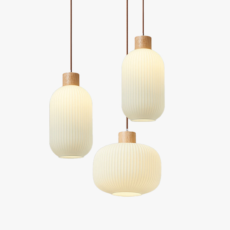 Suspension bois et verre blanche avec éclairage sans éblouissement