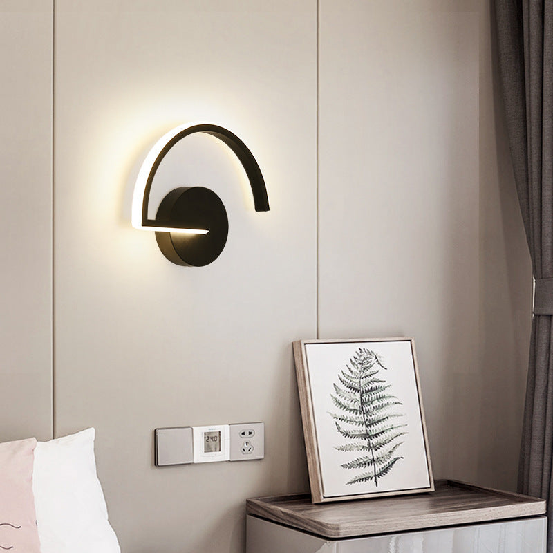 Applique murale linéaire minimaliste semi-circulaire en métal noir ou blanc