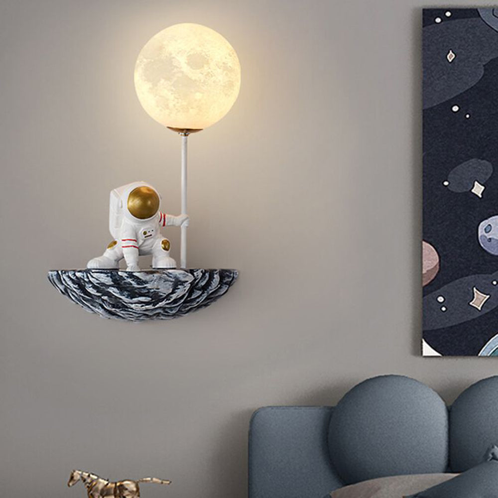 Applique murale Astronaute en verre blanc et bleu