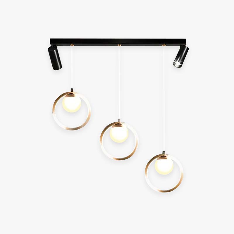 Suspension moderne en anneau métallique avec projecteur