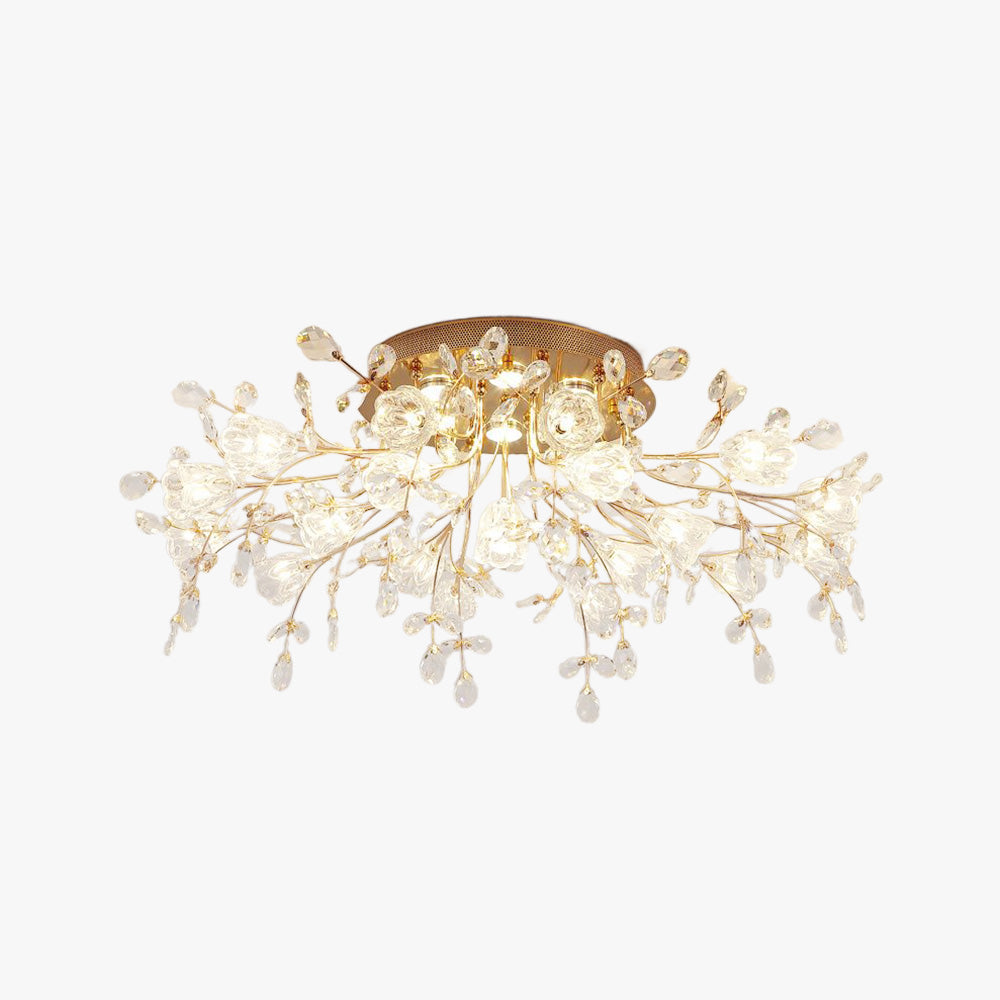 Plafonnier Art déco en cristal doré en forme de fleur