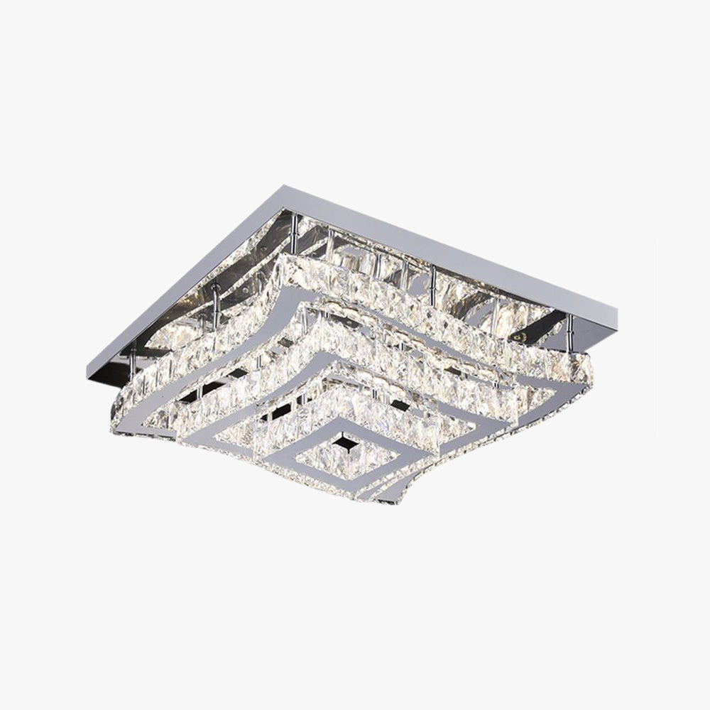 Lumière de plafond carrée Asteria en verre et métal à montage affleurant pour salon