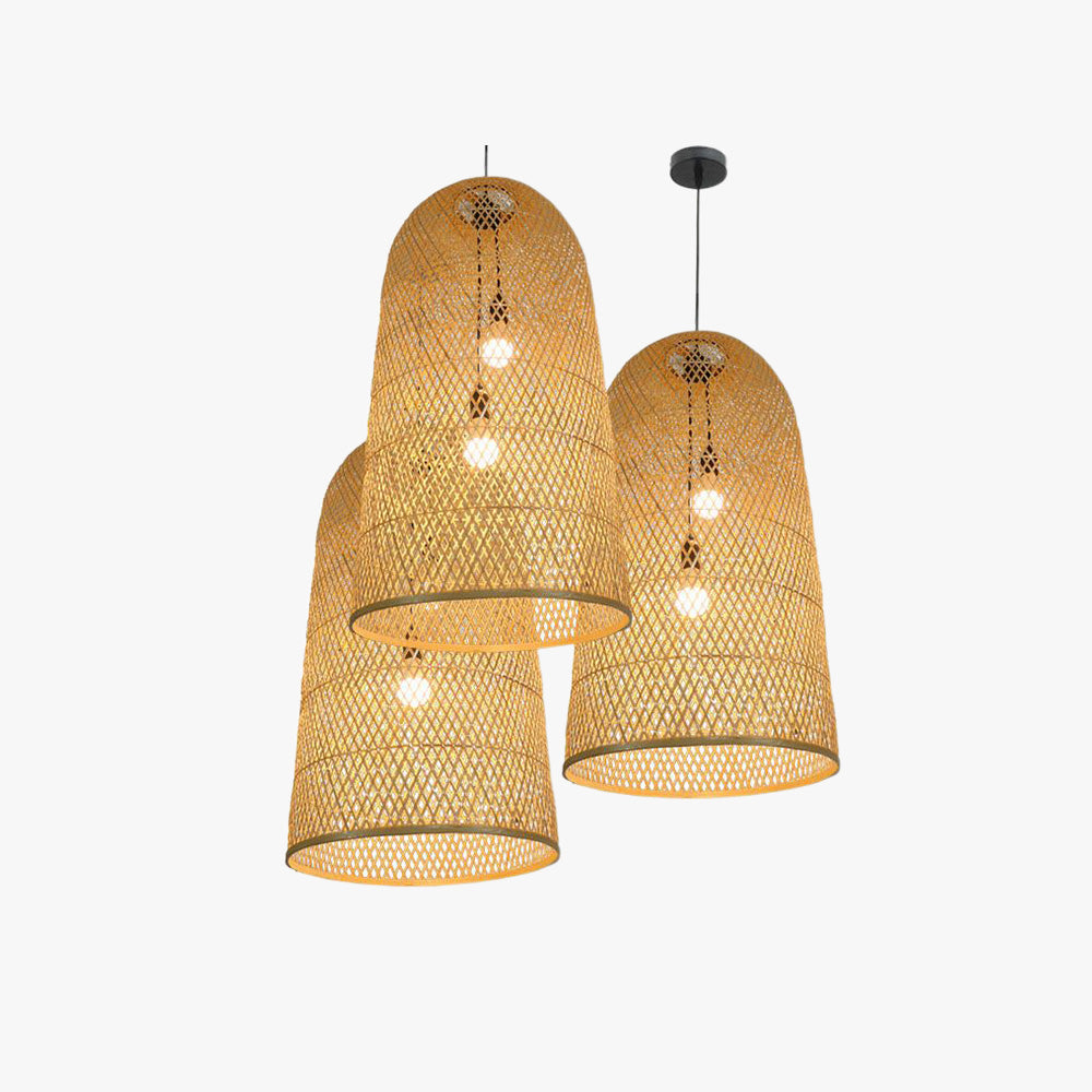 Suspension LED en bambou faite main avec lueur ambiante chaleureuse  