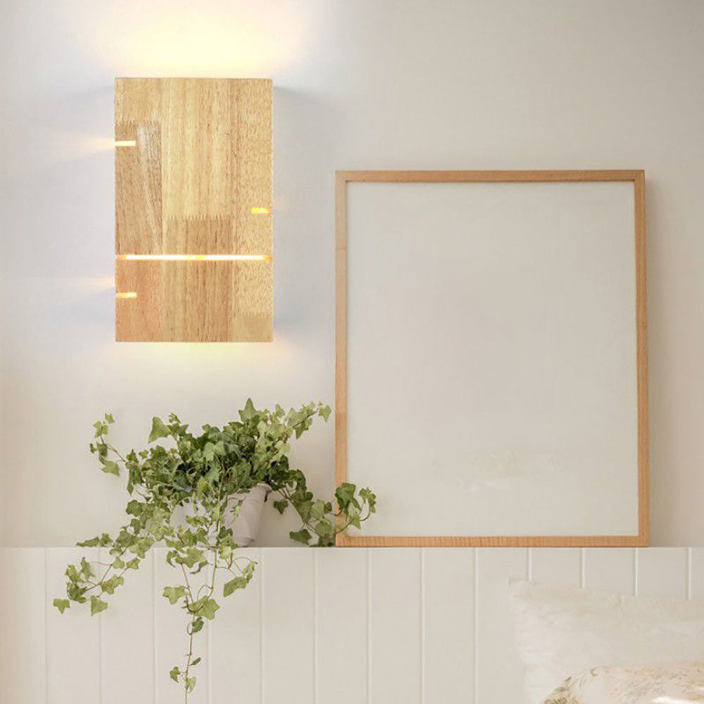 Lampe murale rectangulaire minimaliste en bois pour chevet et chambre