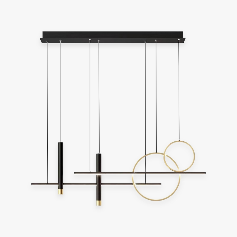 Suspension LED moderne double anneaux or et noir pour ambiance premium