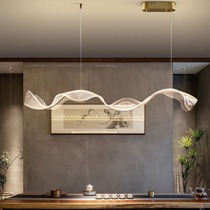 Yela Luminaires Suspensions Vague Moderne Métal/Acrylique Blanc/Doré Salon - Neutralighting