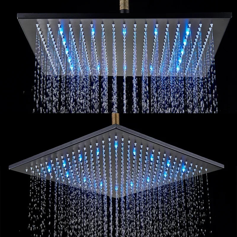 16" Square Stainless Steel Shower Head Colorful LED Rain Shower Light-Rain Shower Heads-Index Bath-Golden-Index Bath