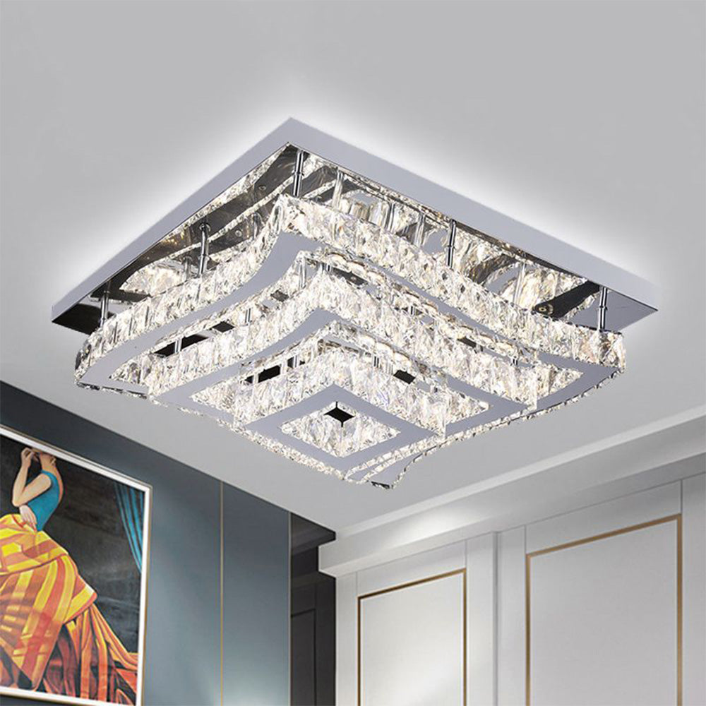 Lumière de plafond carrée Asteria en verre et métal à montage affleurant pour salon