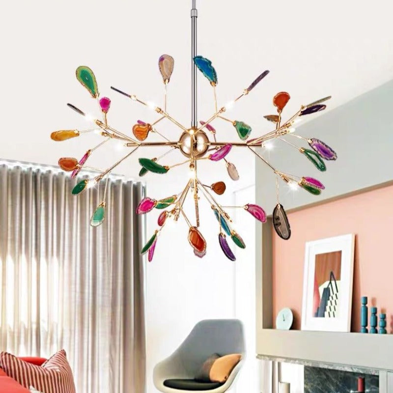 Lustre Aurora en agate gemme colorée pour chambre et salon