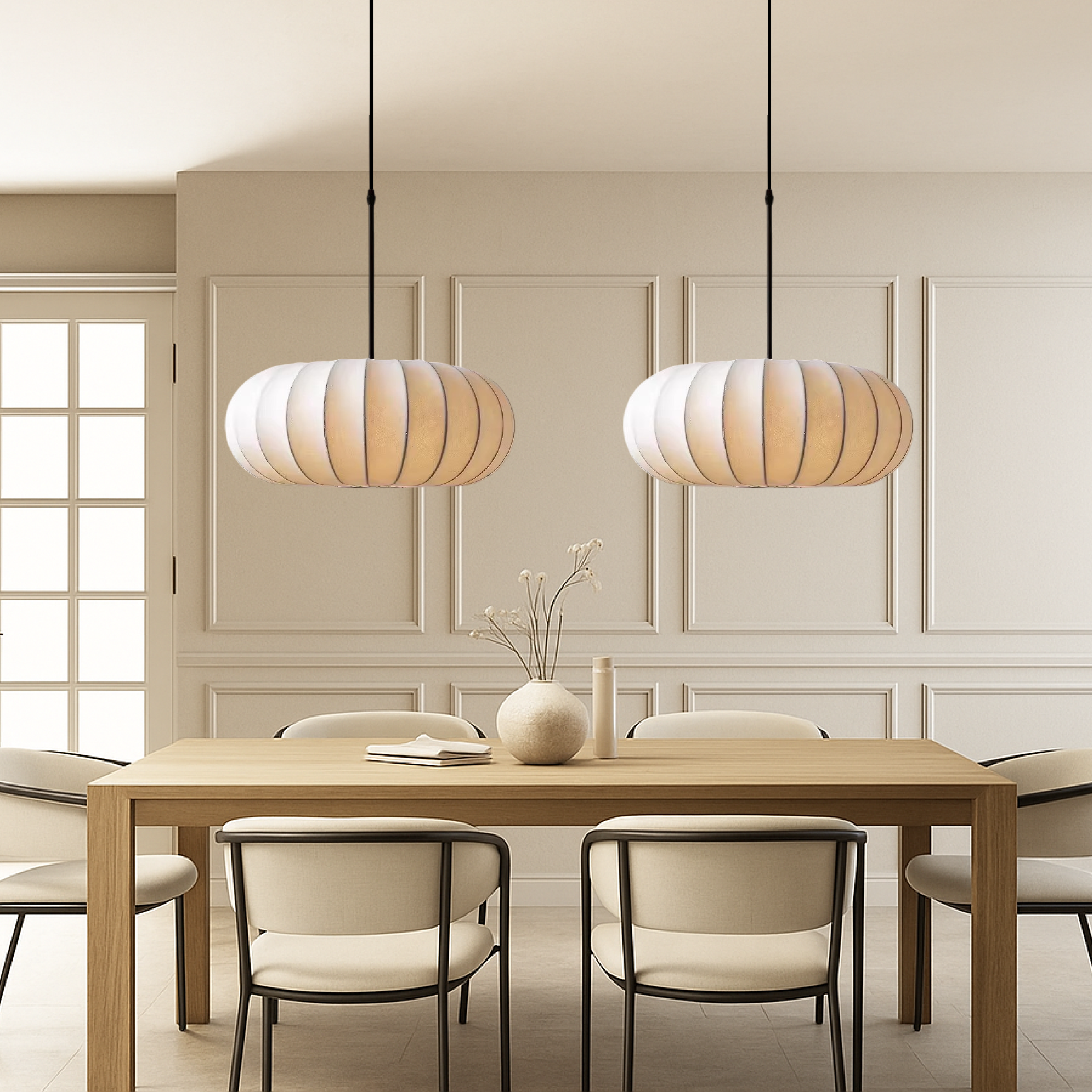 Suspension en soie minimaliste pour une ambiance douce et contemporaine