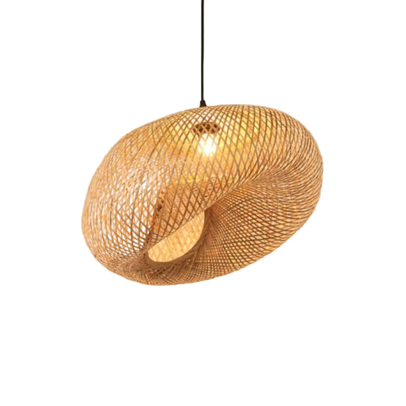 Suspension en bambou tissé lumière zen ambiance naturelle