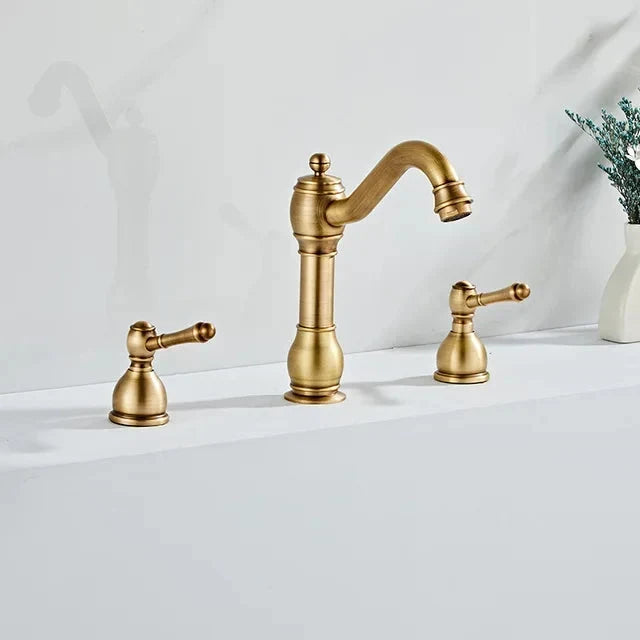 3 Holes Basin Faucet Deck Mount Tap Water Double Handles Basin Tap-Basin Faucet-Index Bath