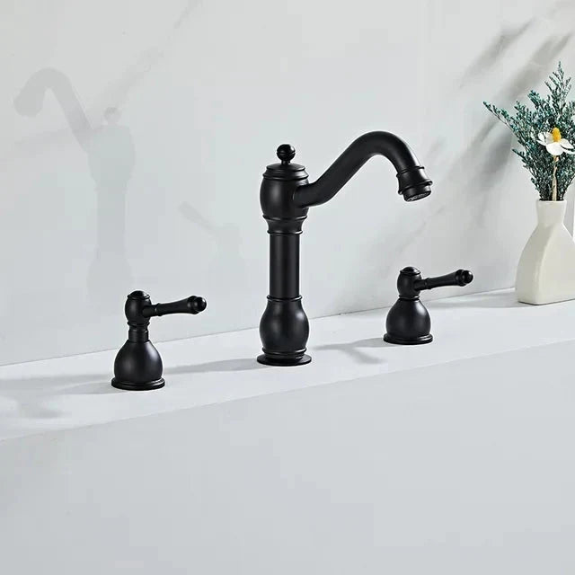 3 Holes Basin Faucet Deck Mount Tap Water Double Handles Basin Tap-Basin Faucet-Index Bath