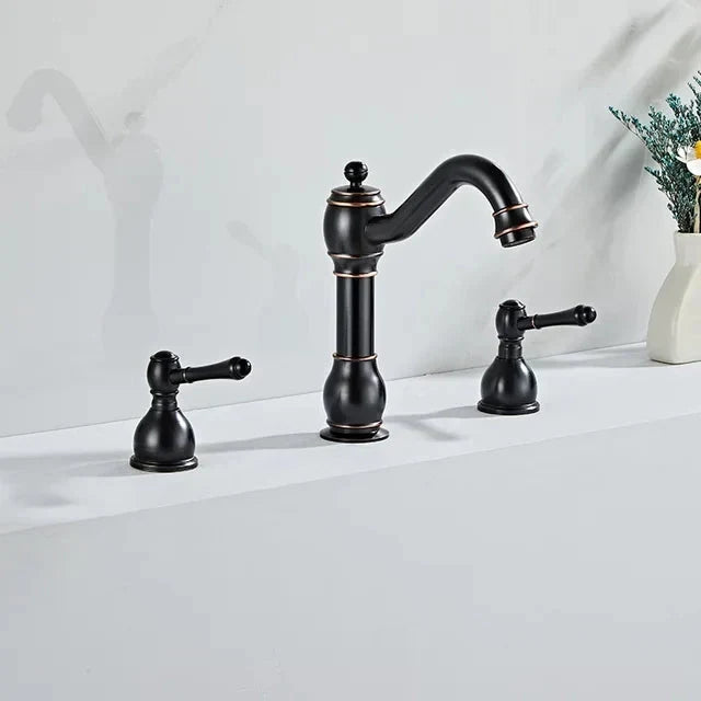 3 Holes Basin Faucet Deck Mount Tap Water Double Handles Basin Tap-Basin Faucet-Index Bath