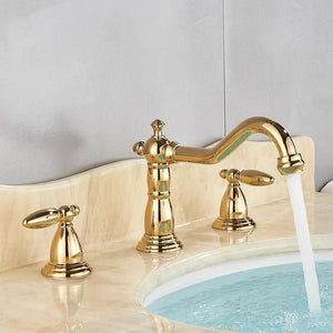 3 Holes Basin Faucet Deck Mount Tap Water Double Handles Basin Tap-Basin Faucet-Index Bath