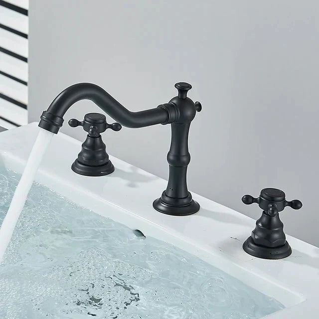 3 Holes Basin Faucet Deck Mount Tap Water Double Handles Basin Tap-Basin Faucet-Index Bath