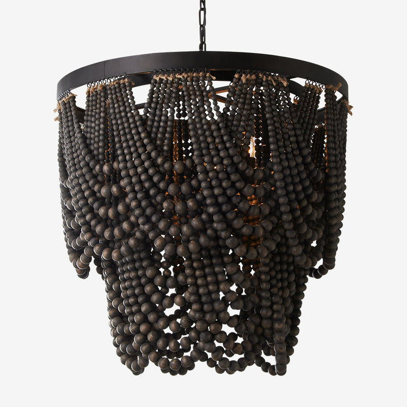 Lustre bohème bois et métal avec douce lueur LED