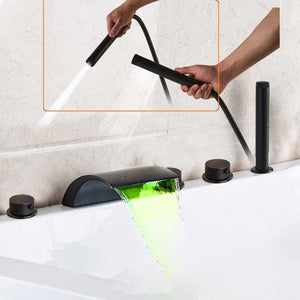 5pc Widespread Bath Tub Sink Faucet Waterfall Faucet Shower Mixer Set-Shower Faucet-Index Bath