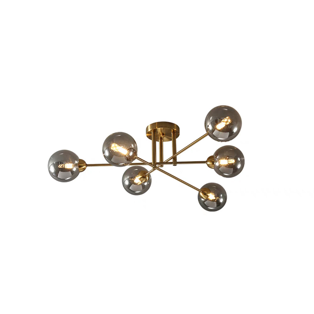 Lustre industriel Sputnik à six globes en verre compatible LED