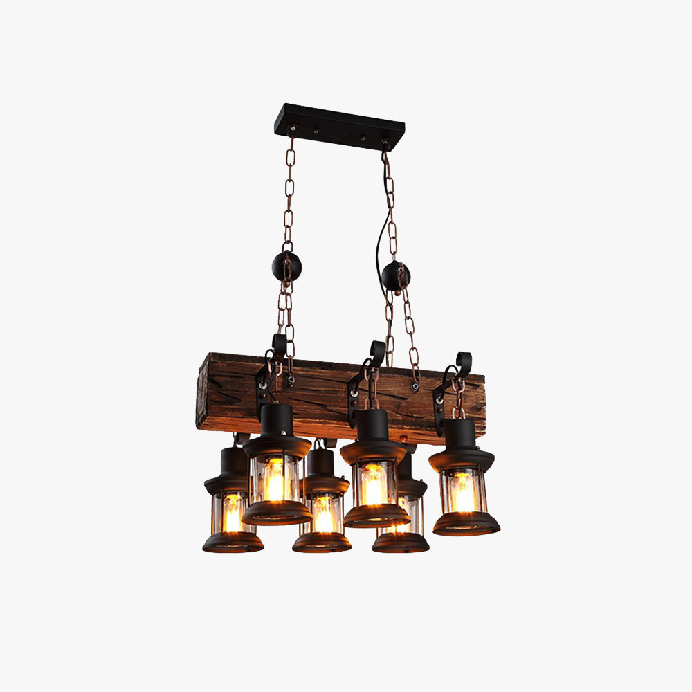 Suspension lanterne rétro métal et bois pour ambiance chaleureuse