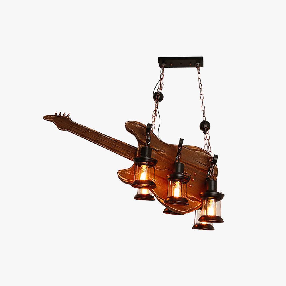 Suspension guitare rustique en métal et bois de noyer durable et élégante