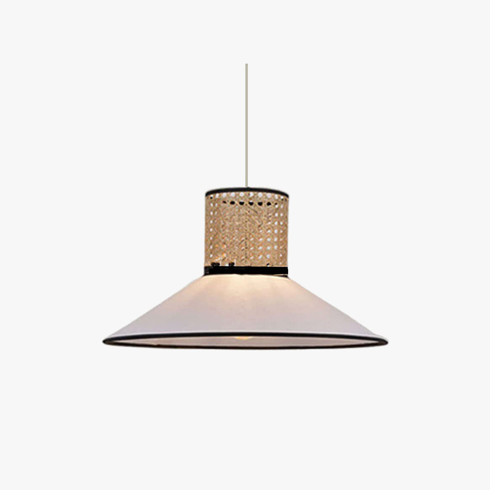 Lustre moderne en rotin et tissu blanc