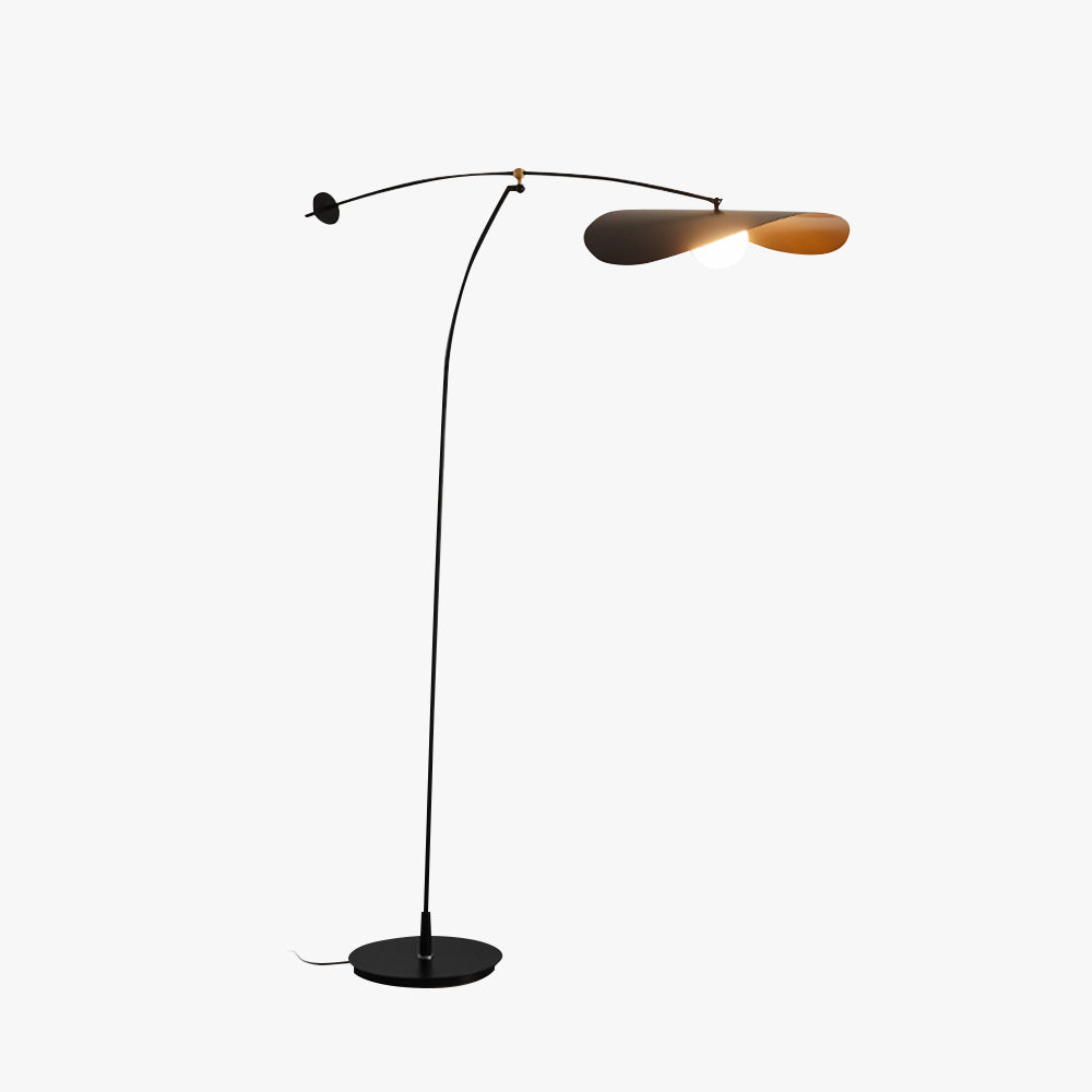 Lampadaire minimaliste abat-jour chapeau en métal brossé