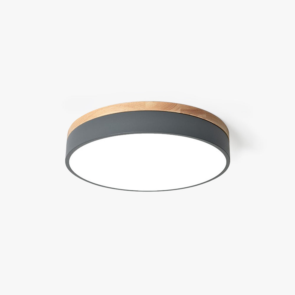 Nordische Runde LED Deckenleuchte Aufbaustrahler mit Holzfinish