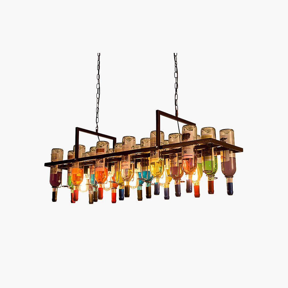Suspension bouteille de vin en verre Art déco finition rouille