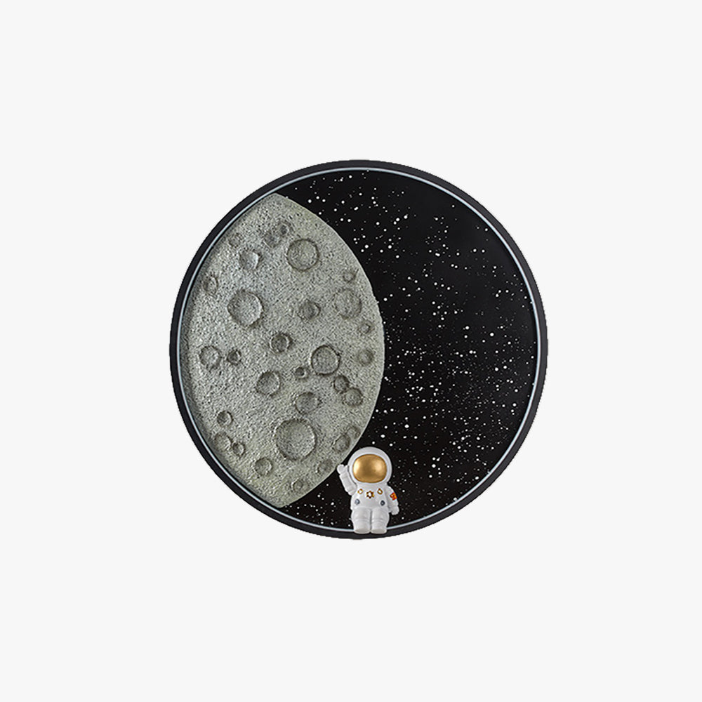 Lampe murale ronde Astronaute Lune finition métal noir