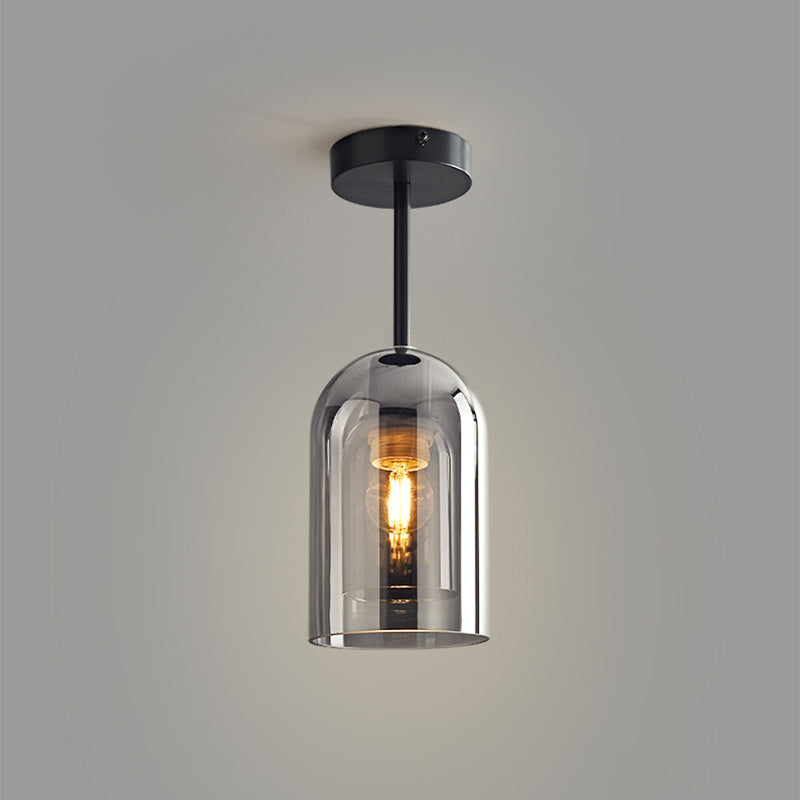 Plafonnier semi-encastré moderne en verre cylindrique gris cognac