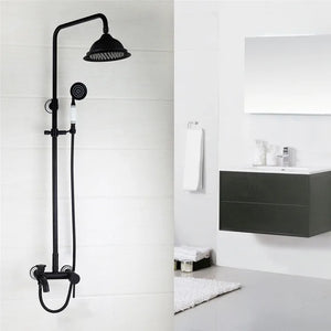 Bathroom Black Shower Set Wall Mounted 8" Rainfall Shower Faucet 3-functions 2 Cross Handles Solid Brass Shower Fixtures-Index Bath