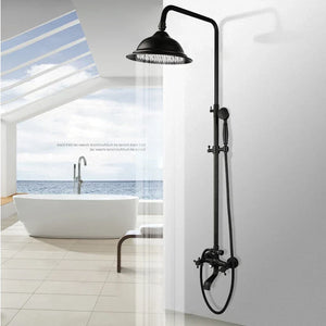 Bathroom Black Shower Set Wall Mounted 8" Rainfall Shower Faucet 3-functions 2 Cross Handles Solid Brass Shower Fixtures-Index Bath