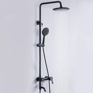 Bathroom Black Shower Set Wall Mounted 8" Rainfall Shower Faucet 3-functions 2 Cross Handles Solid Brass Shower Fixtures-Index Bath