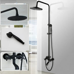 Bathroom Black Shower Set Wall Mounted 8" Rainfall Shower Faucet 3-functions 2 Cross Handles Solid Brass Shower Fixtures-Index Bath