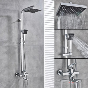 Shower Faucet - 8" Wall Mount Rainfall Shower Head With Handshower Bathtub Mixer Tap